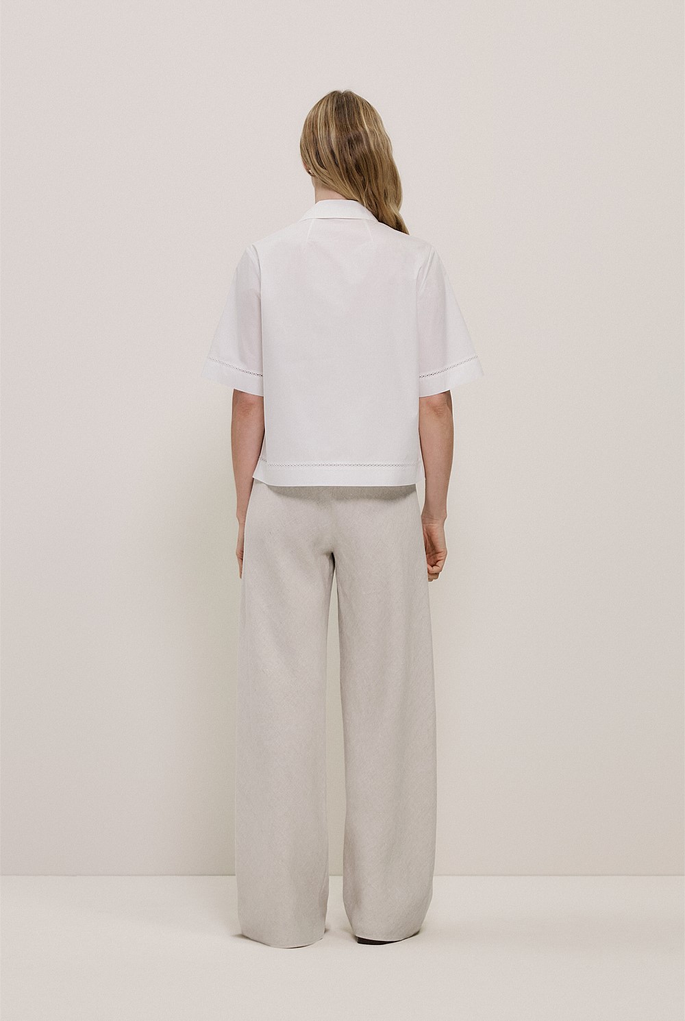 Poplin Lattice Trim Short Sleeve Shirt