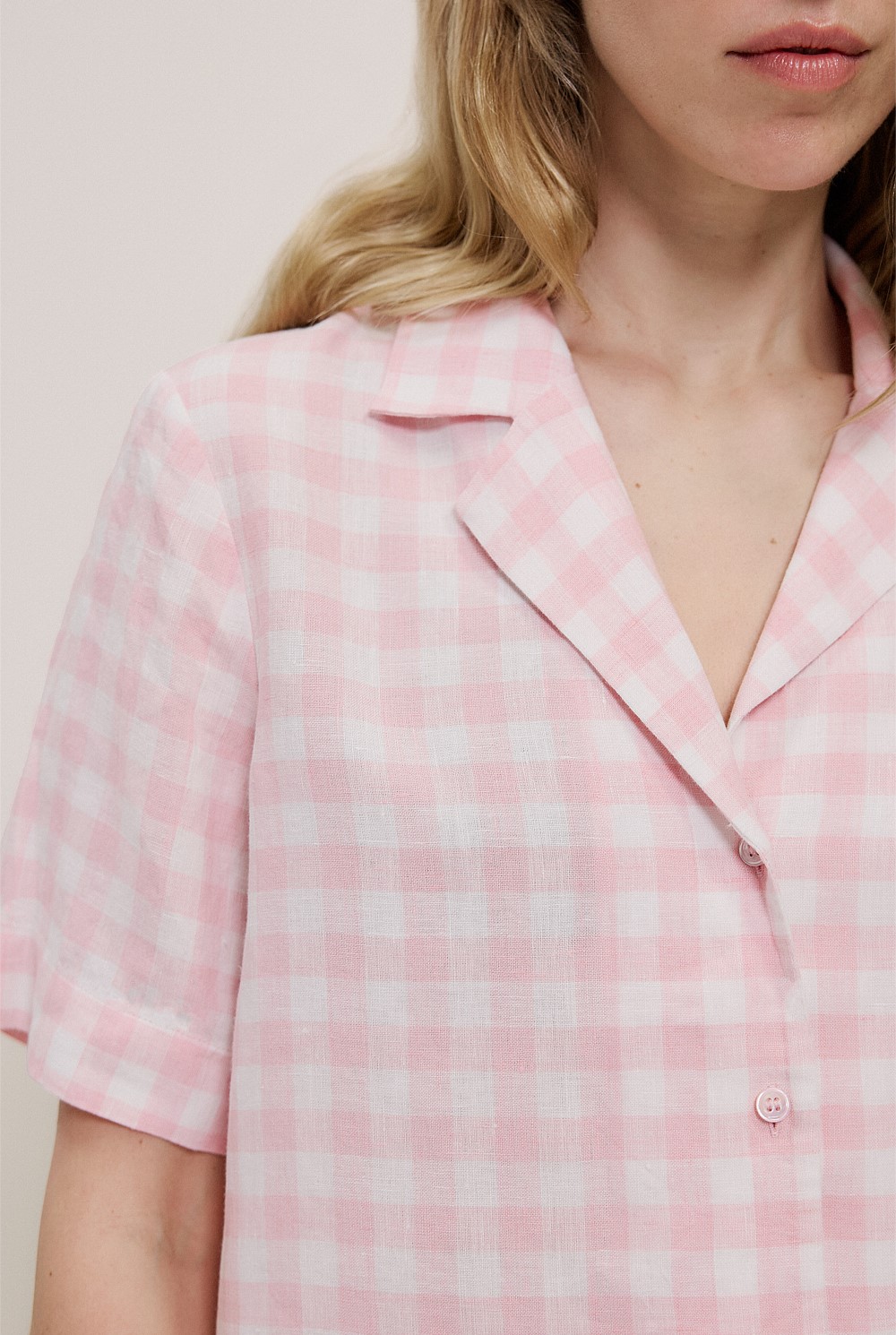 Gingham Linen Short Sleeve Shirt