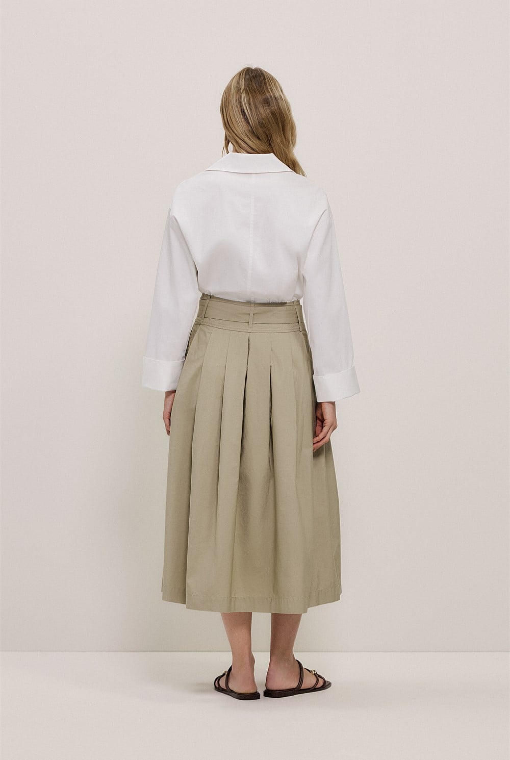 Poplin Pleated Midi Skirt