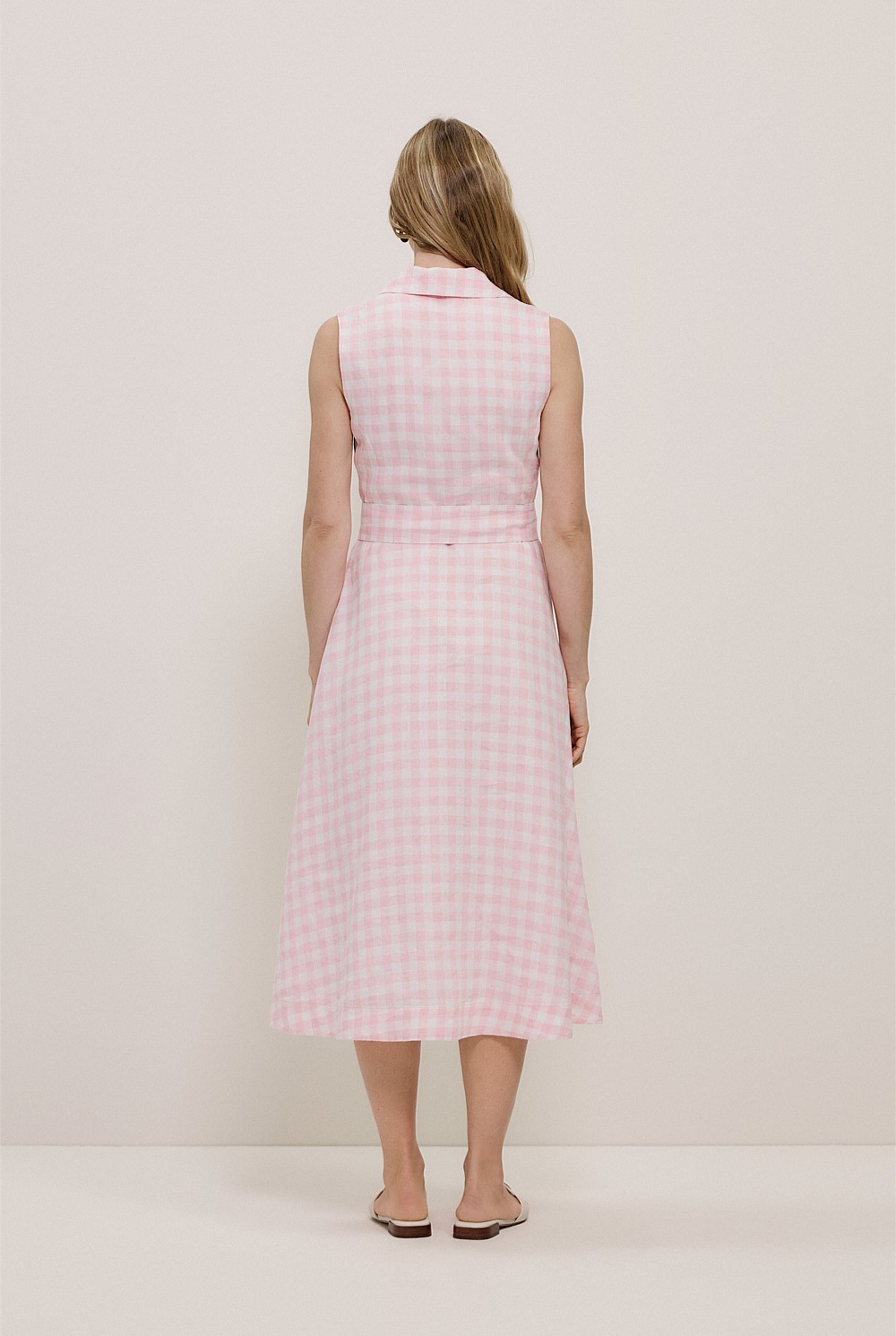 Gingham Linen Sleeveless Shirt Dress