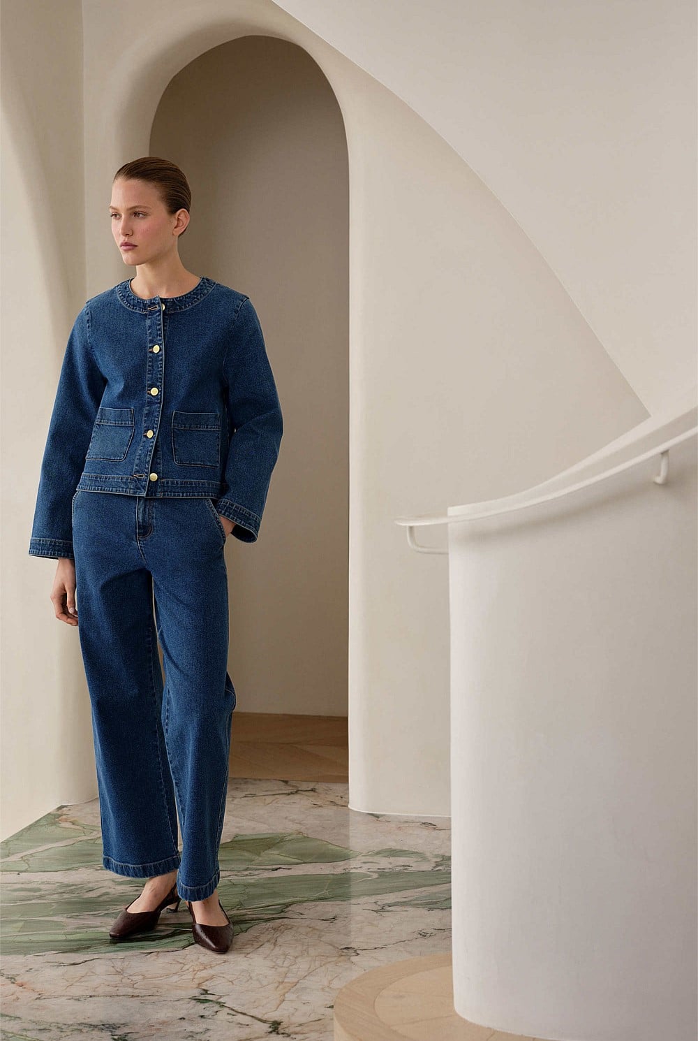 Denim High Rise Tailored Pant
