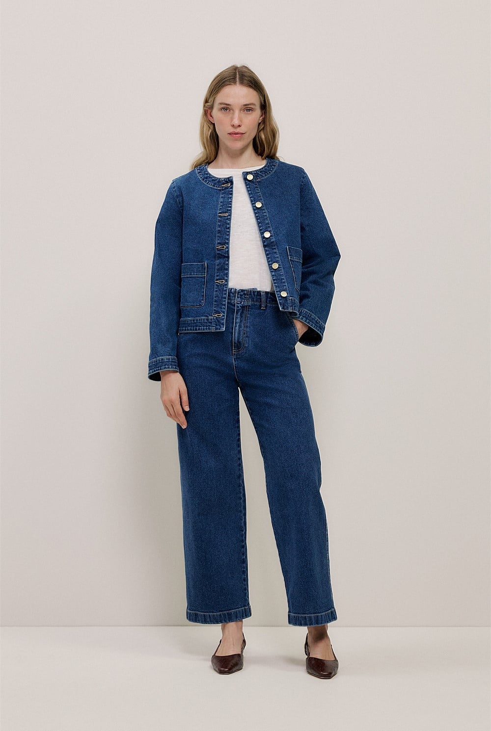 Denim High Rise Tailored Pant