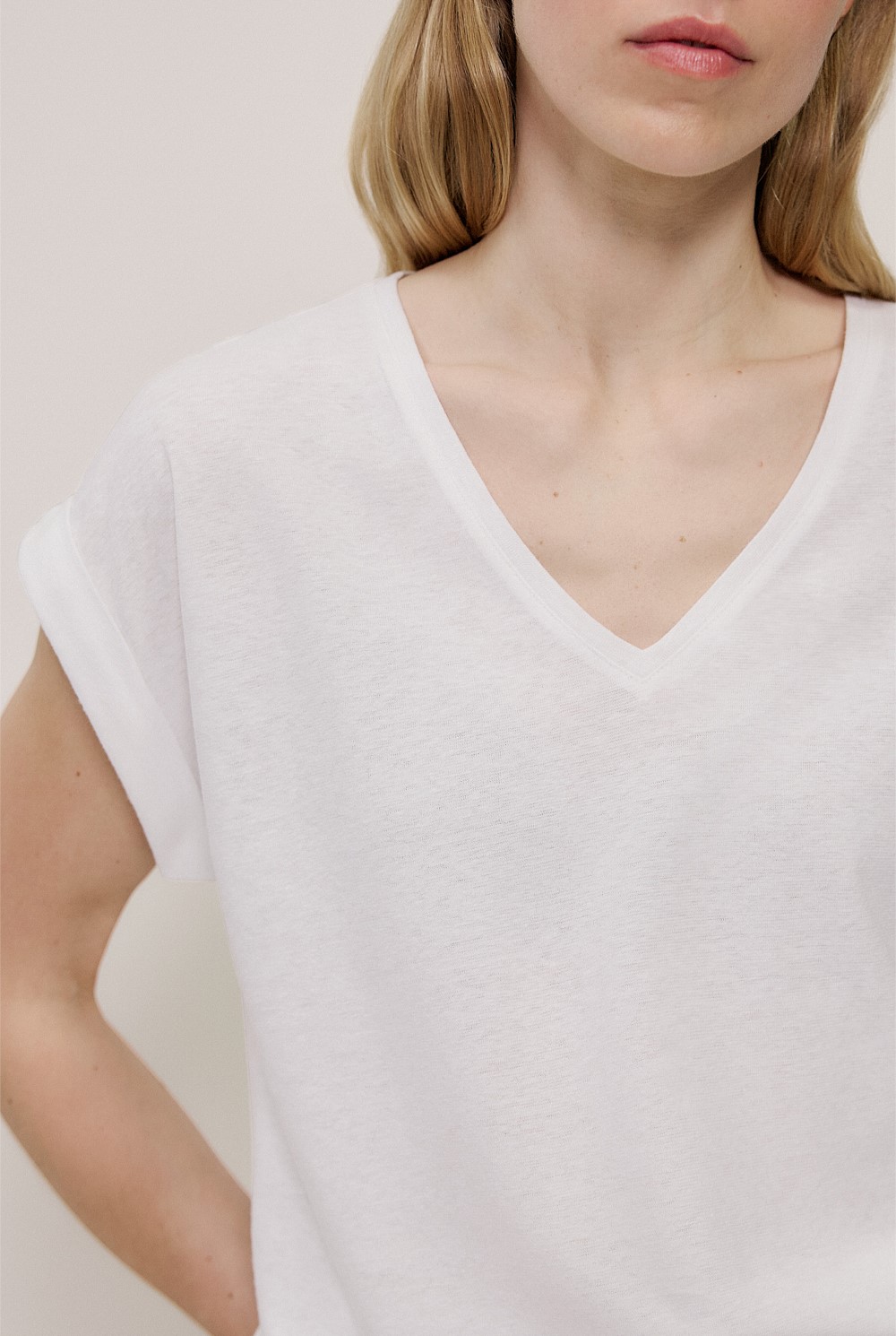 Linen Cotton V Neck T-shirt