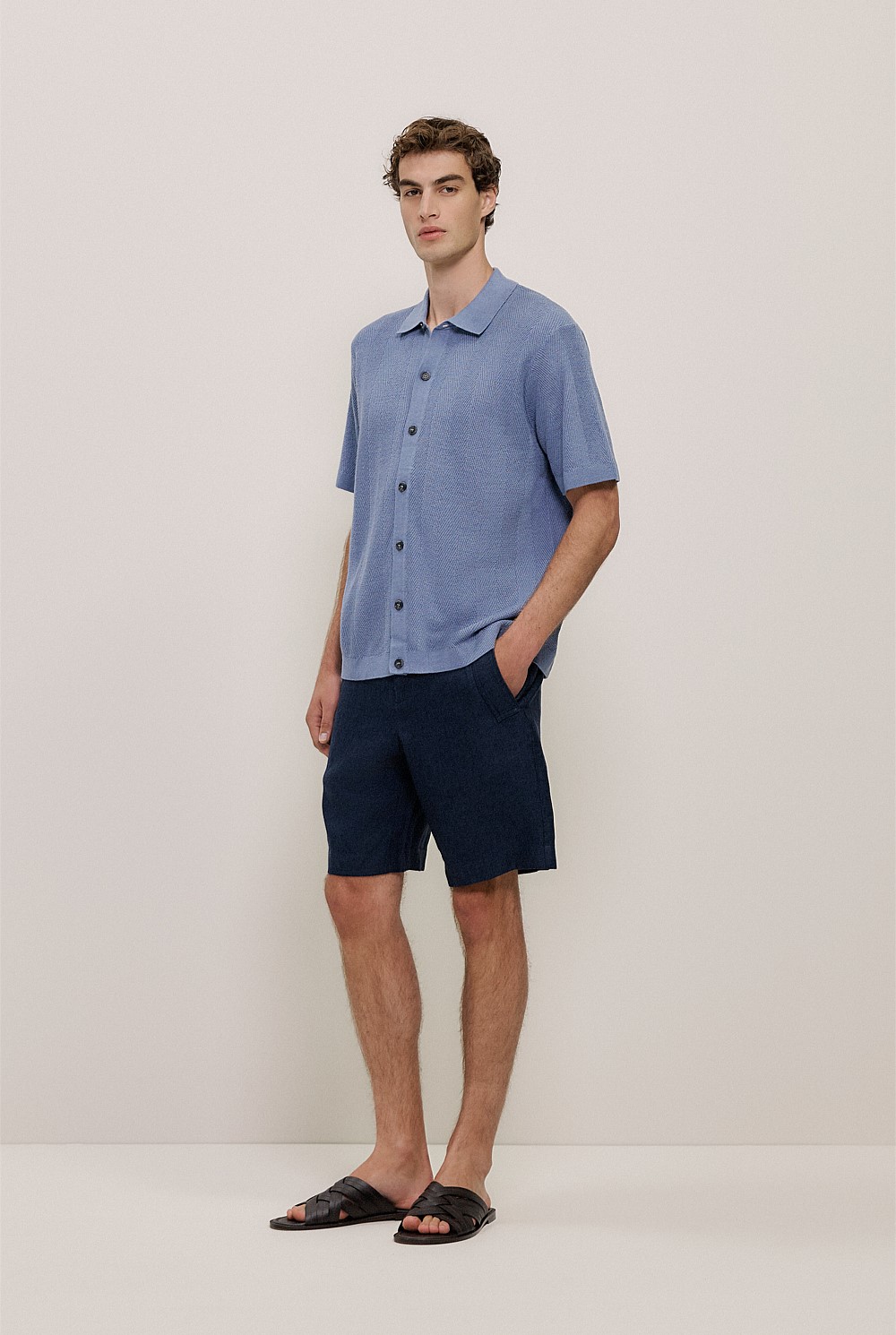 Linen Cotton Herringbone Knit Shirt