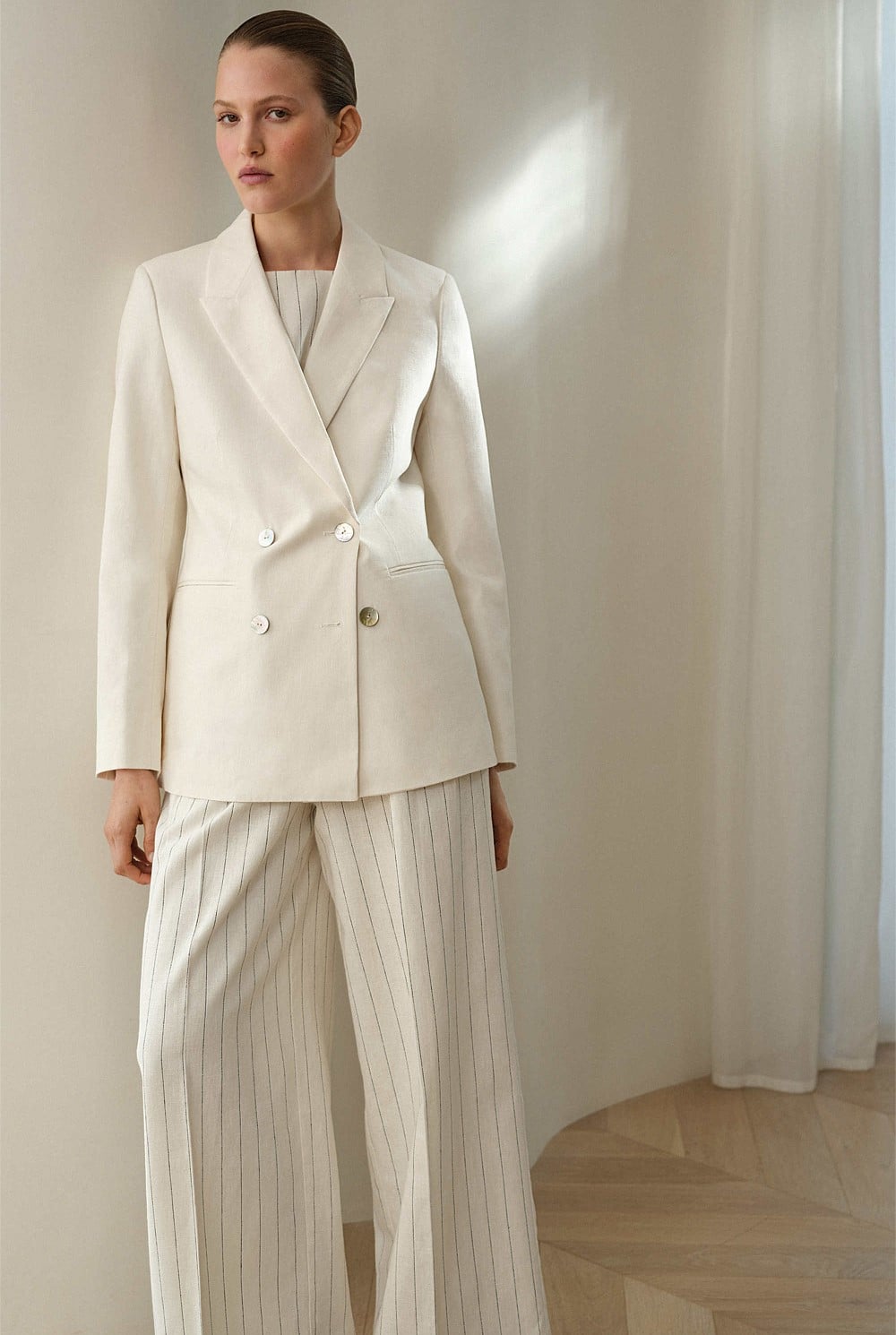 Linen Cotton Double Breasted Blazer