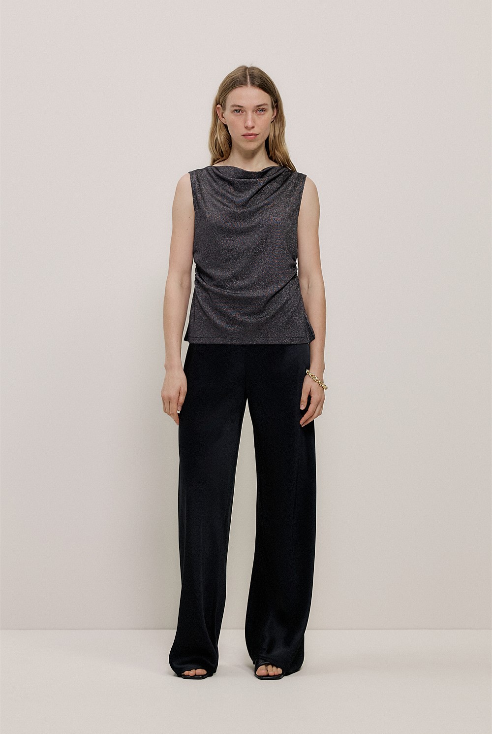 Metallic Draped Shell Tank