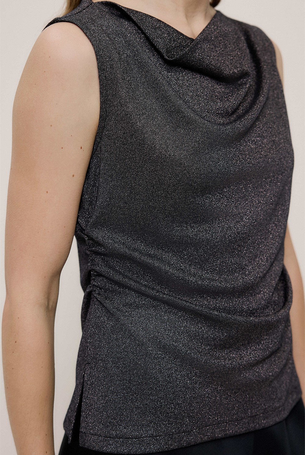 Metallic Draped Shell Tank
