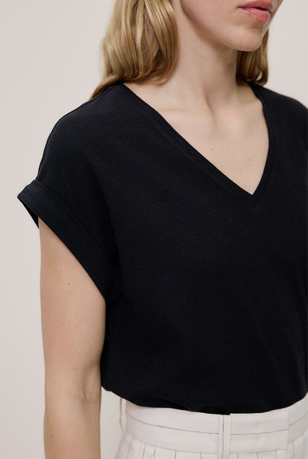 Linen Cotton V Neck T-shirt