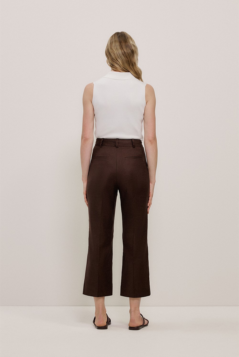 Stretch Linen Blend Cropped Pant
