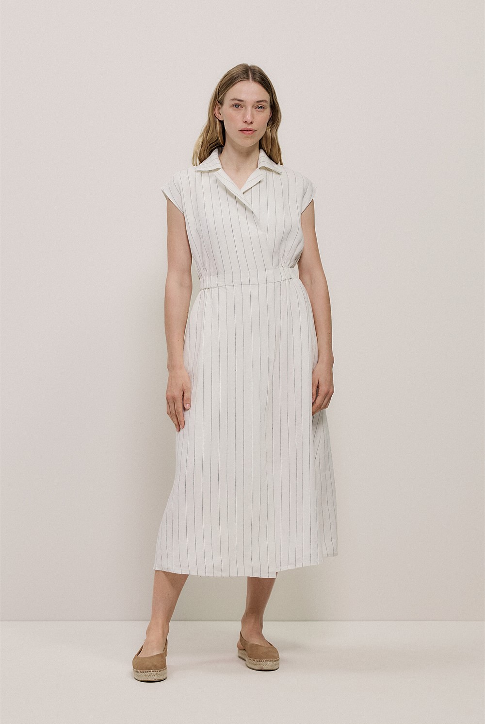 Linen Stripe Wrap Detail Dress