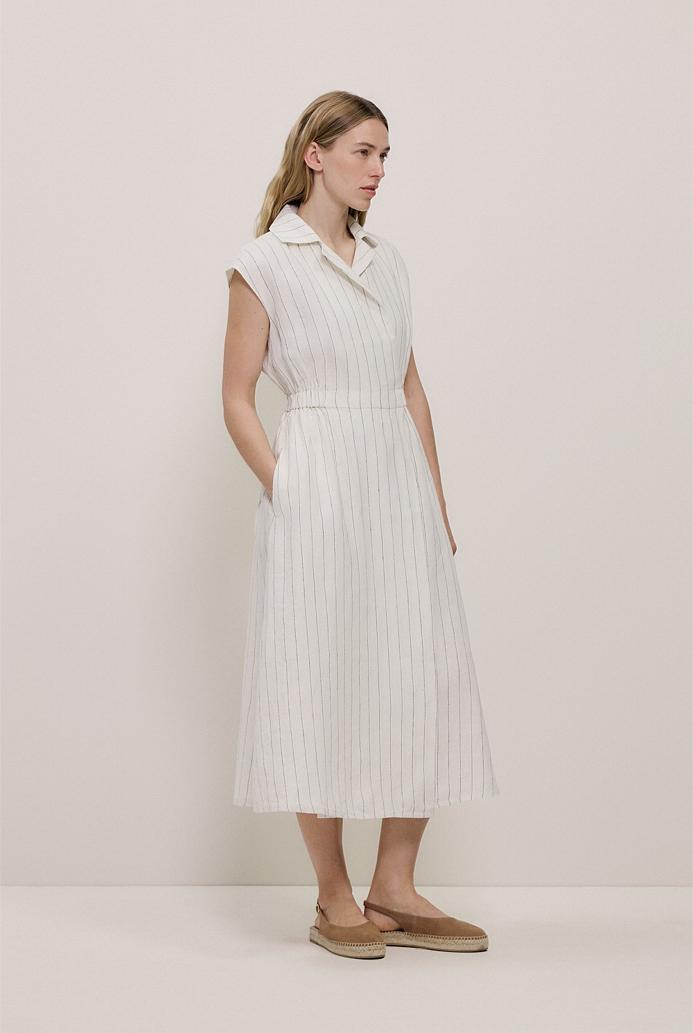 Linen Stripe Wrap Detail Dress