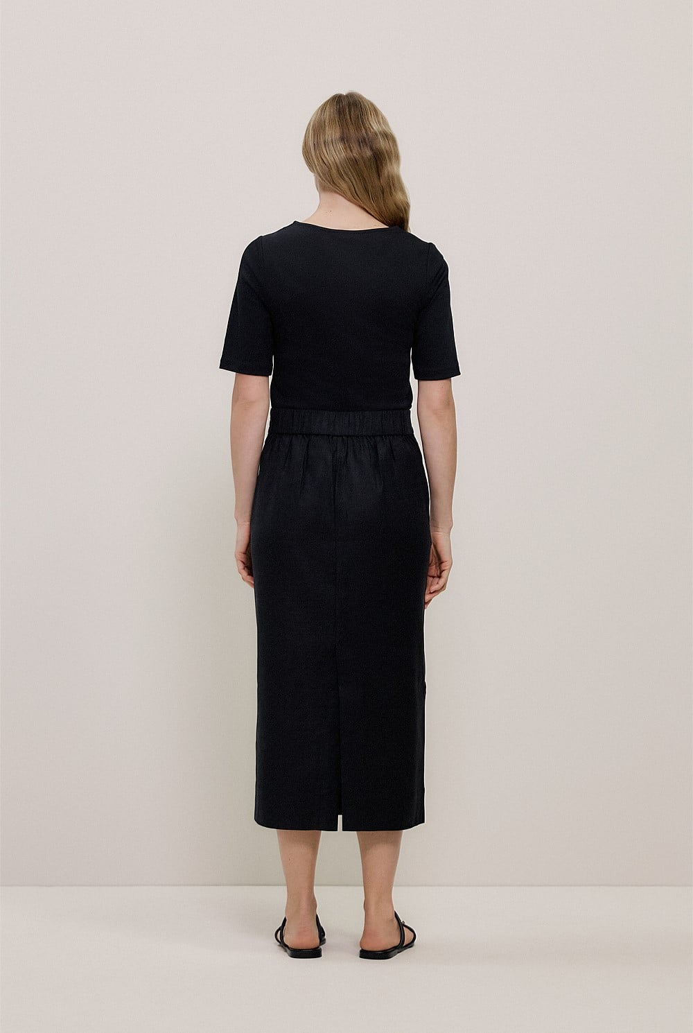 Stretch Linen Blend Pencil Skirt