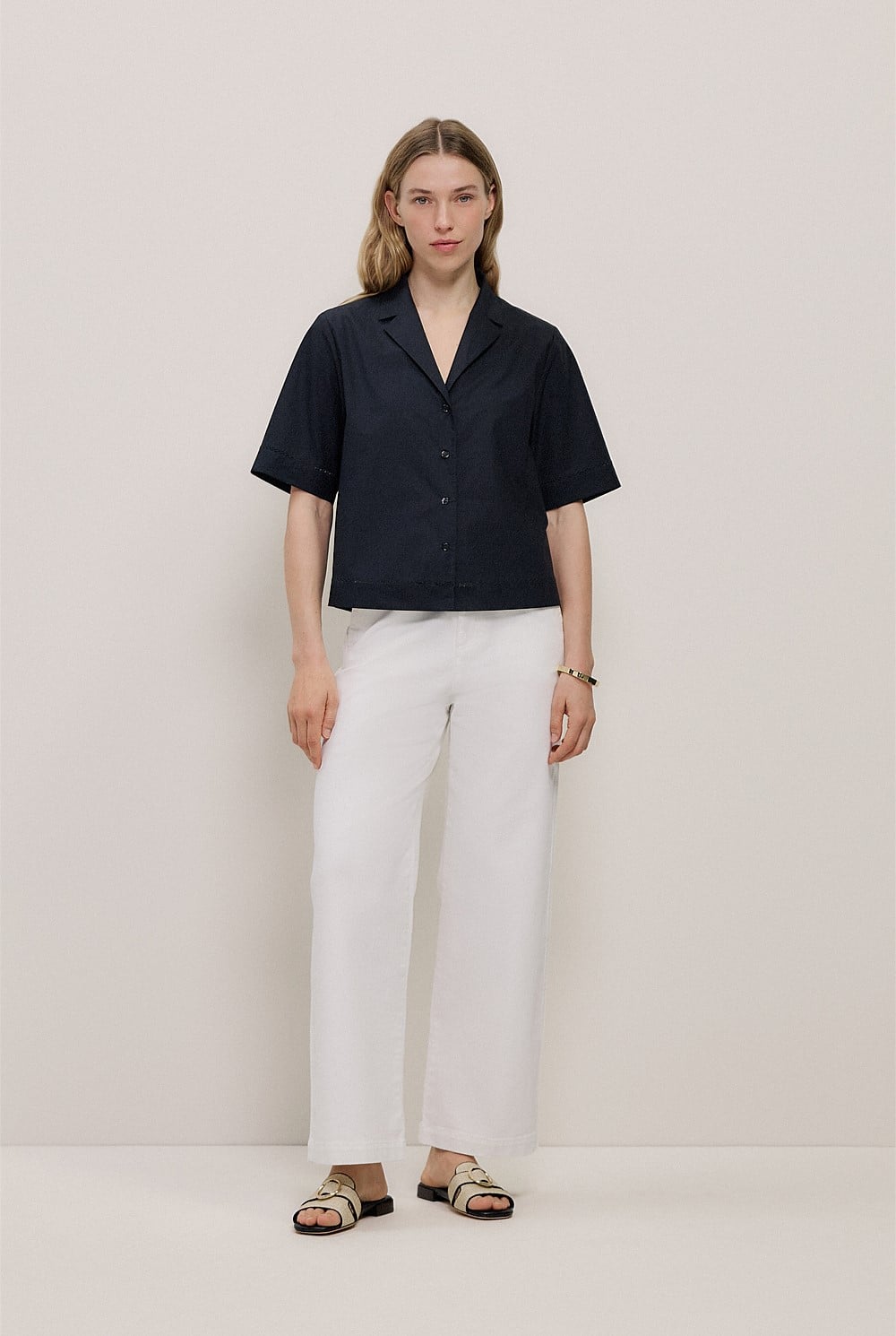 Poplin Lattice Trim Short Sleeve Shirt