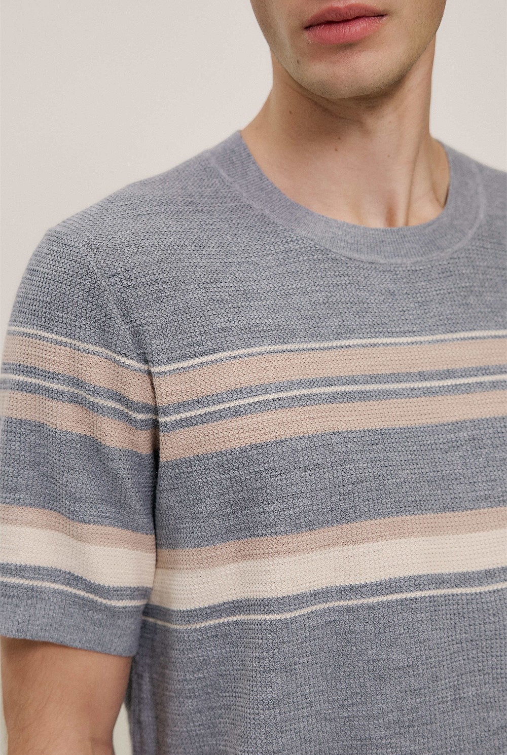 Cotton Linen Stripe Knit T-shirt