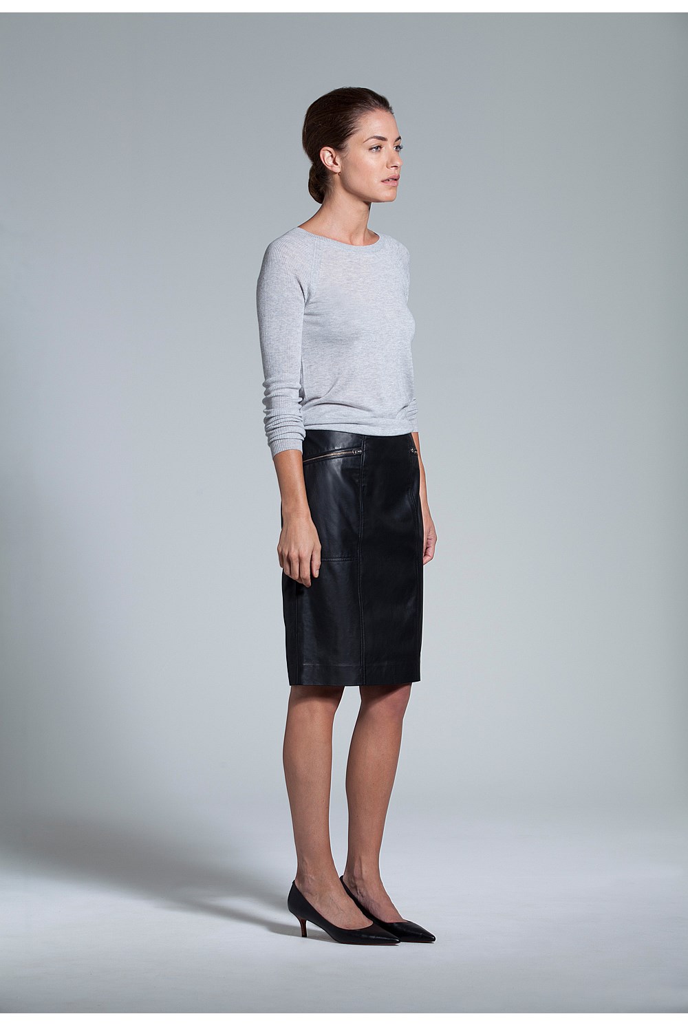 Leather Zip Front Skirt