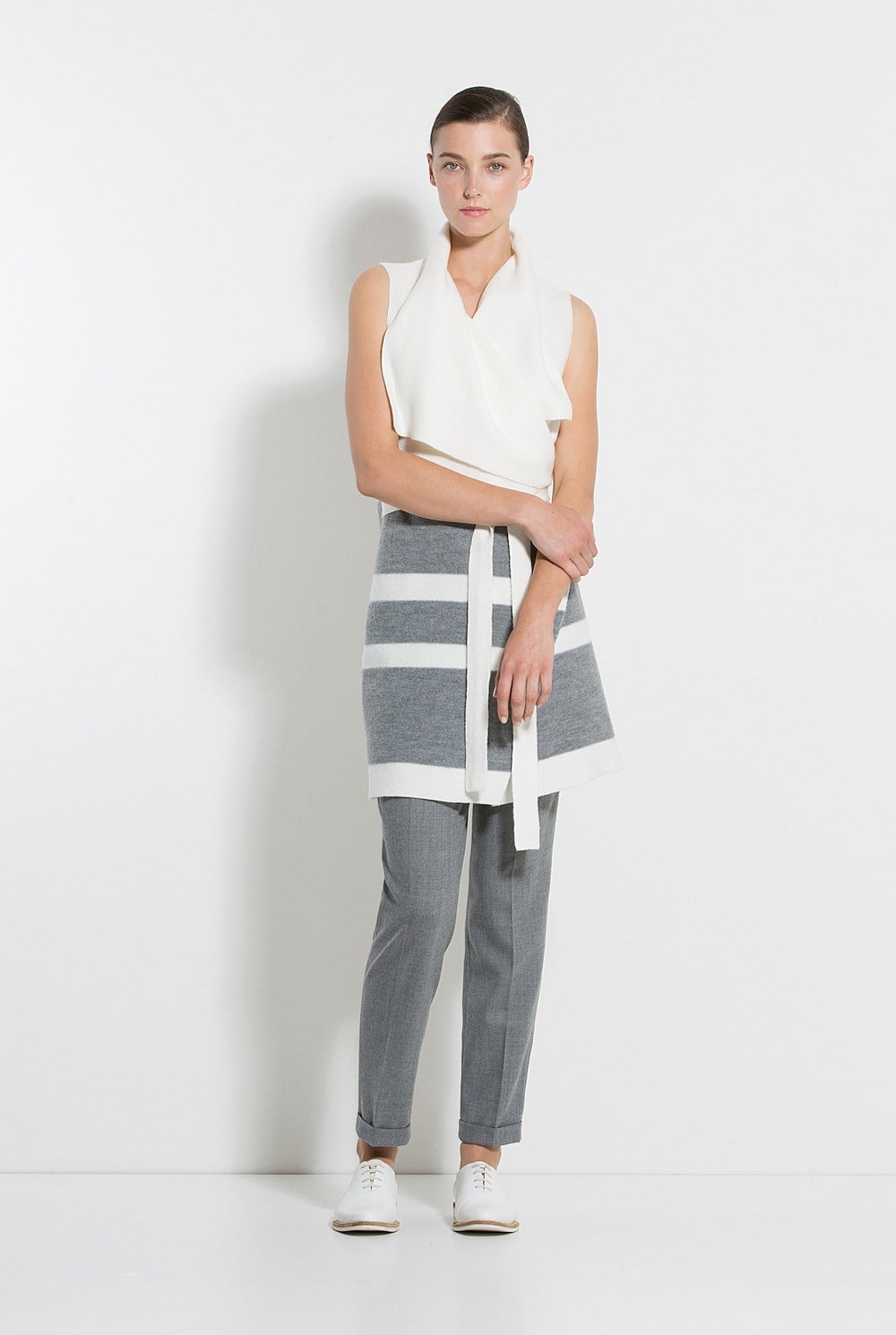 Striped Boiled Wool Draped Knit