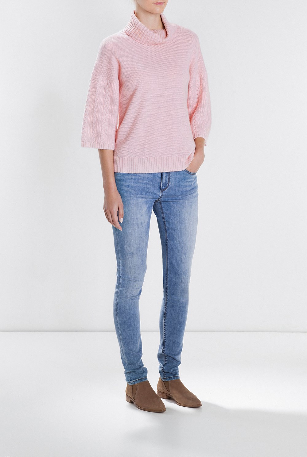 Cropped Sleeve Rollneck Knit