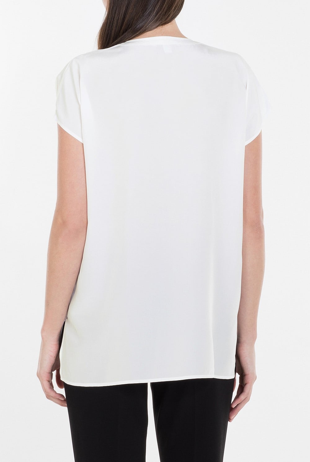 White Silk Short Sleeve Blouse