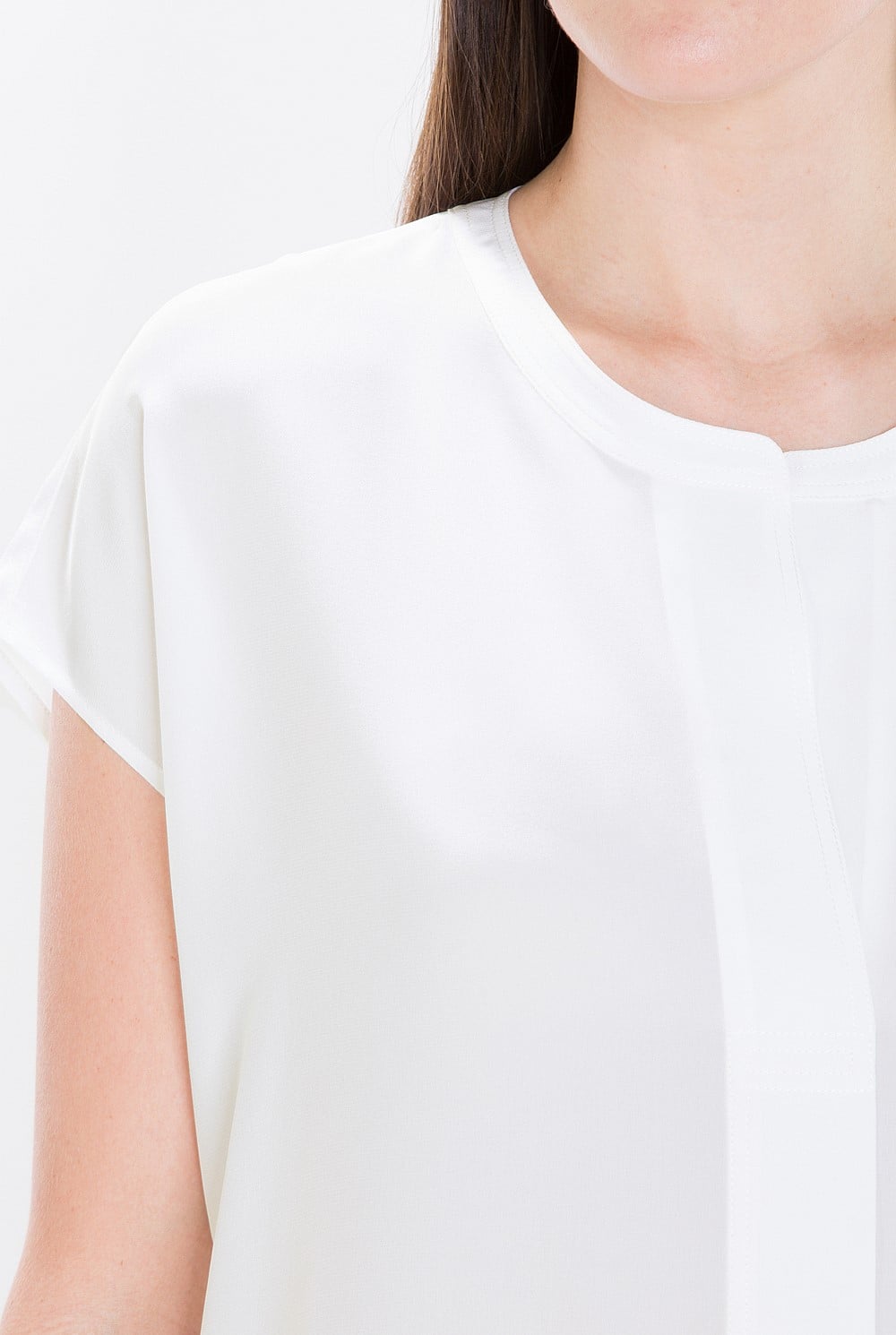White Silk Short Sleeve Blouse
