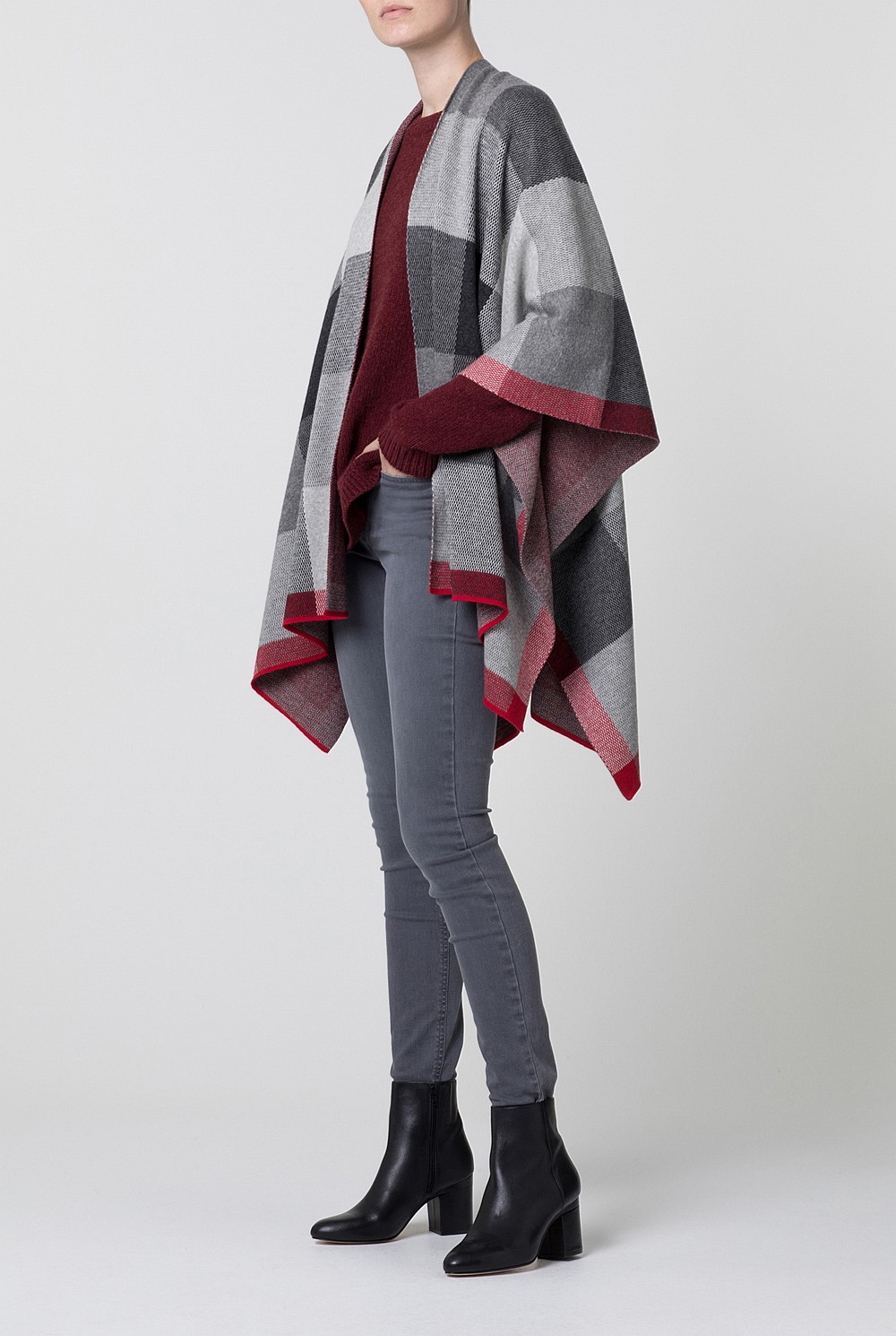 Merino Blend Check Poncho