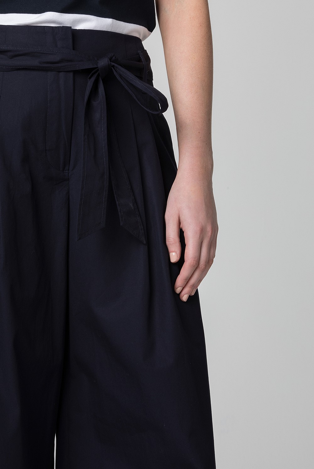 Tie Front Wide Leg Cotton Trouser