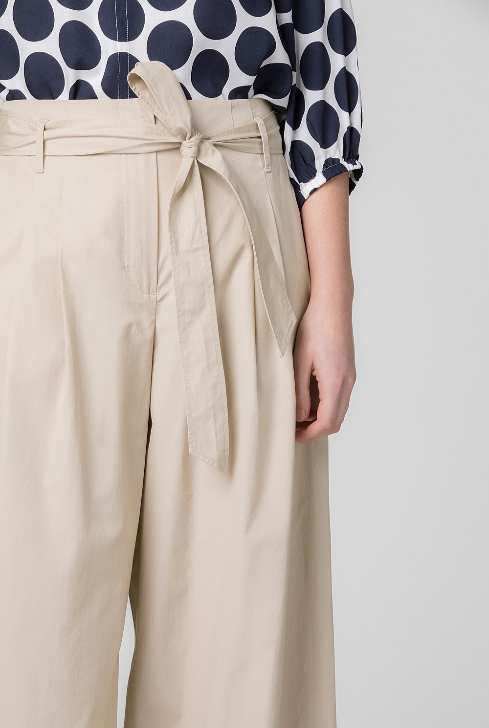 Tie Front Wide Leg Cotton Trouser