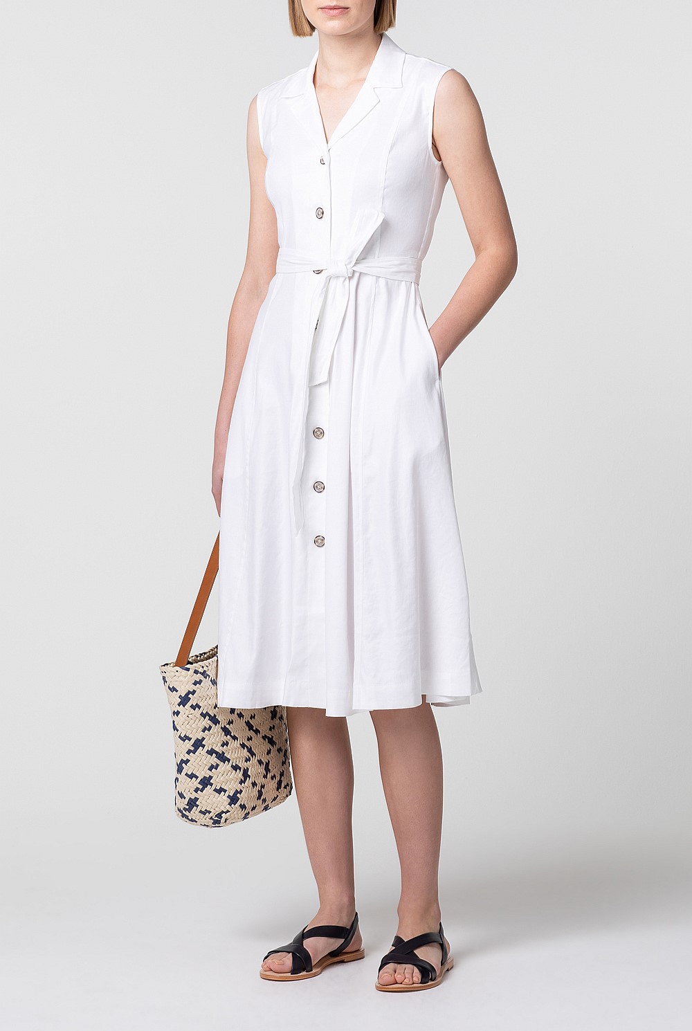 Stretch Linen Button Dress