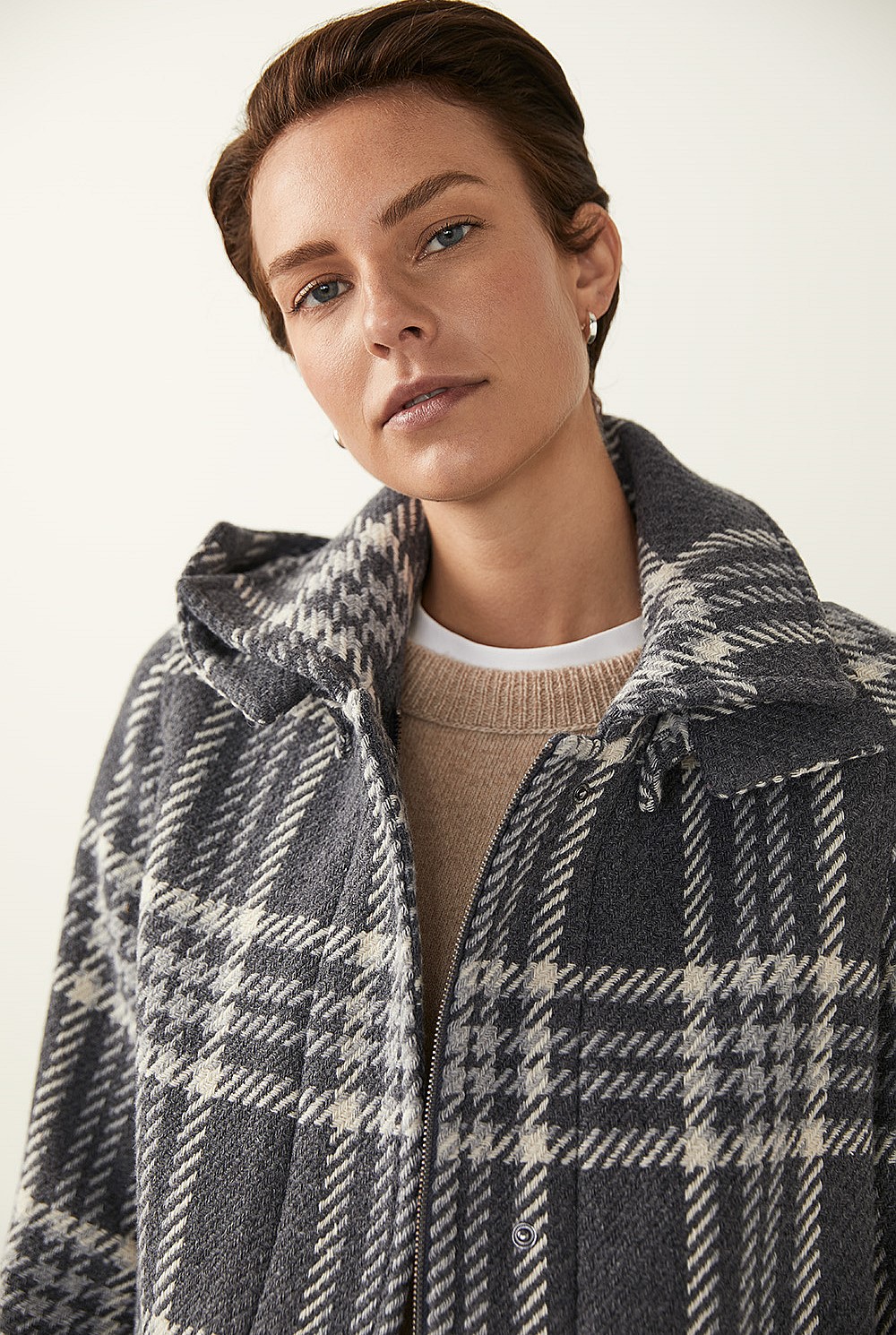 Check Wool Blend Duffle Coat