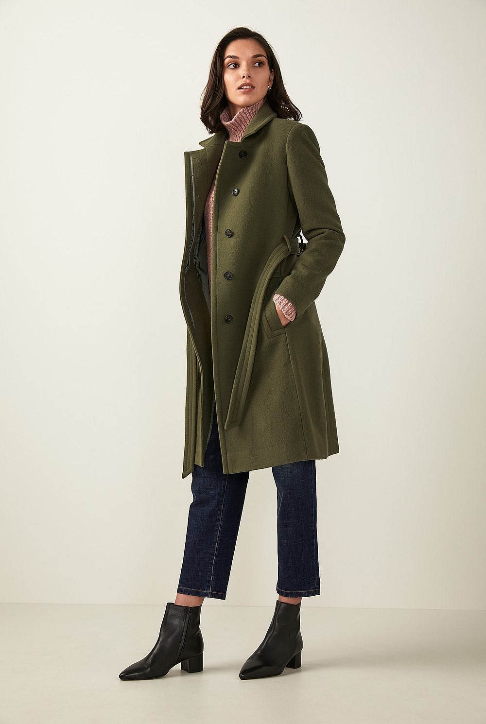 Funnel Neck Woollen Coat