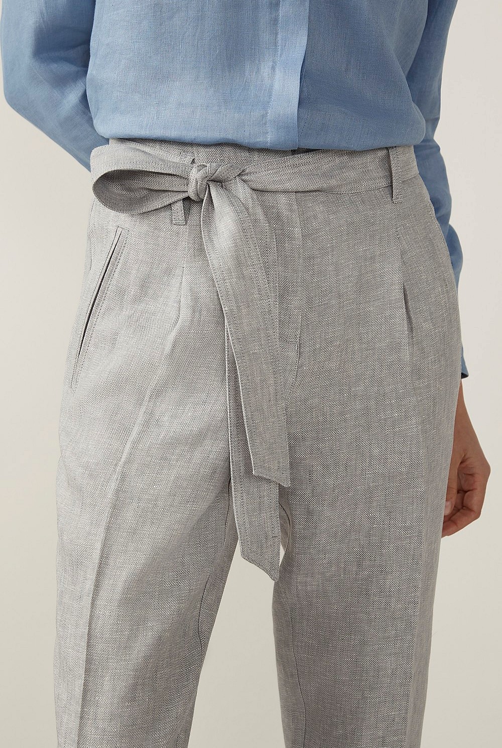 Linen Yarn Dyed Tie Front Pant