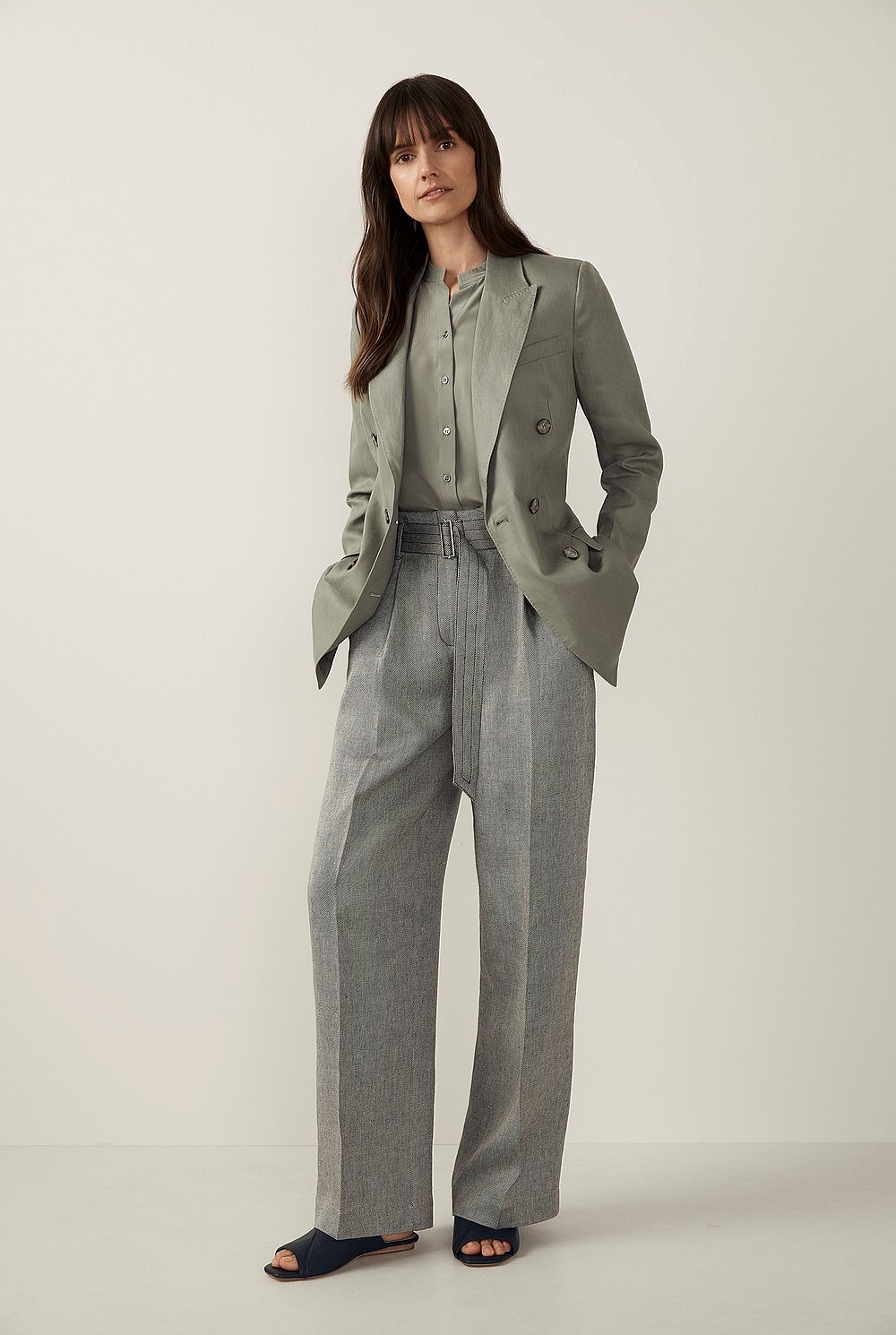 Linen Longline Double Breasted Blazer