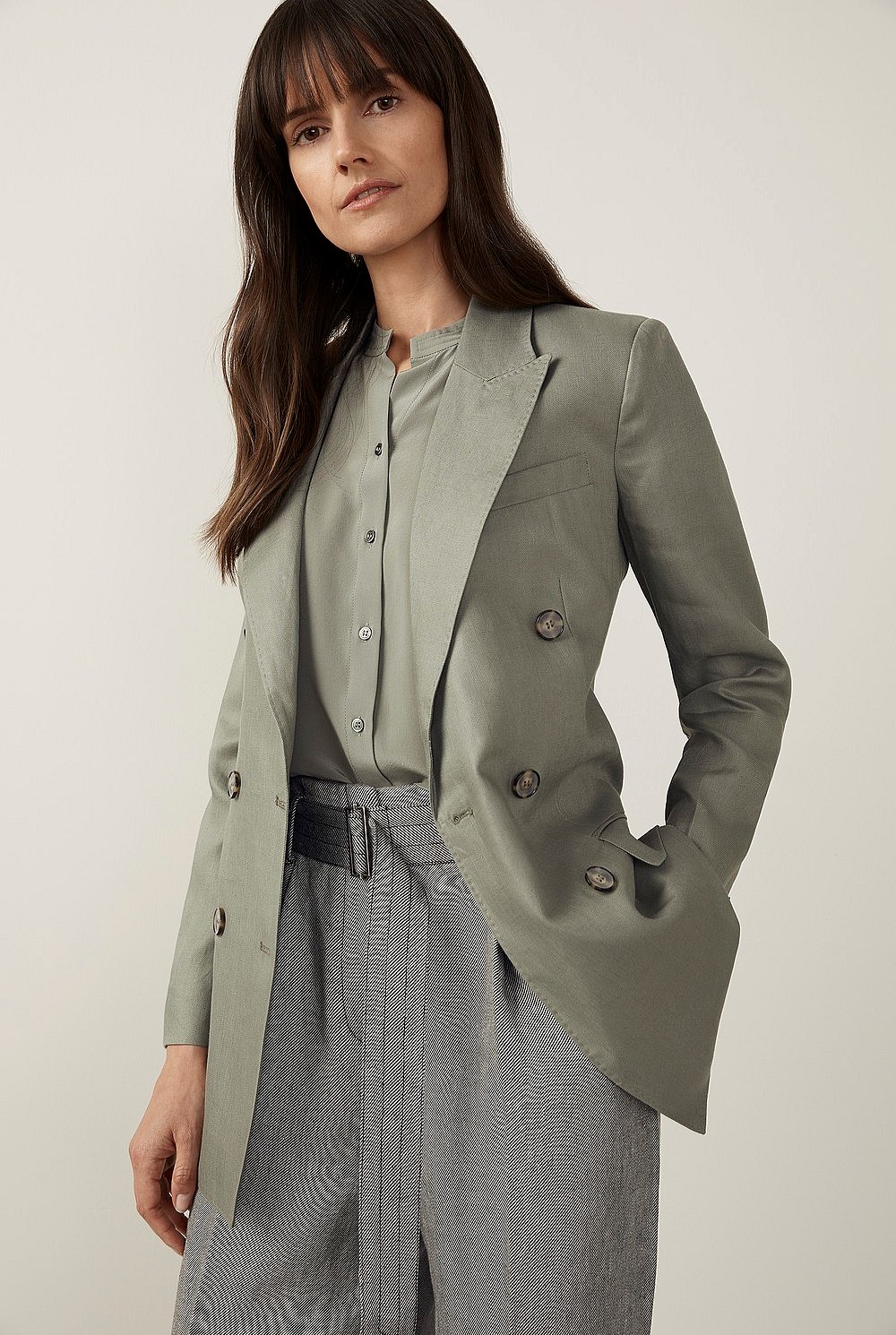 Linen Longline Double Breasted Blazer