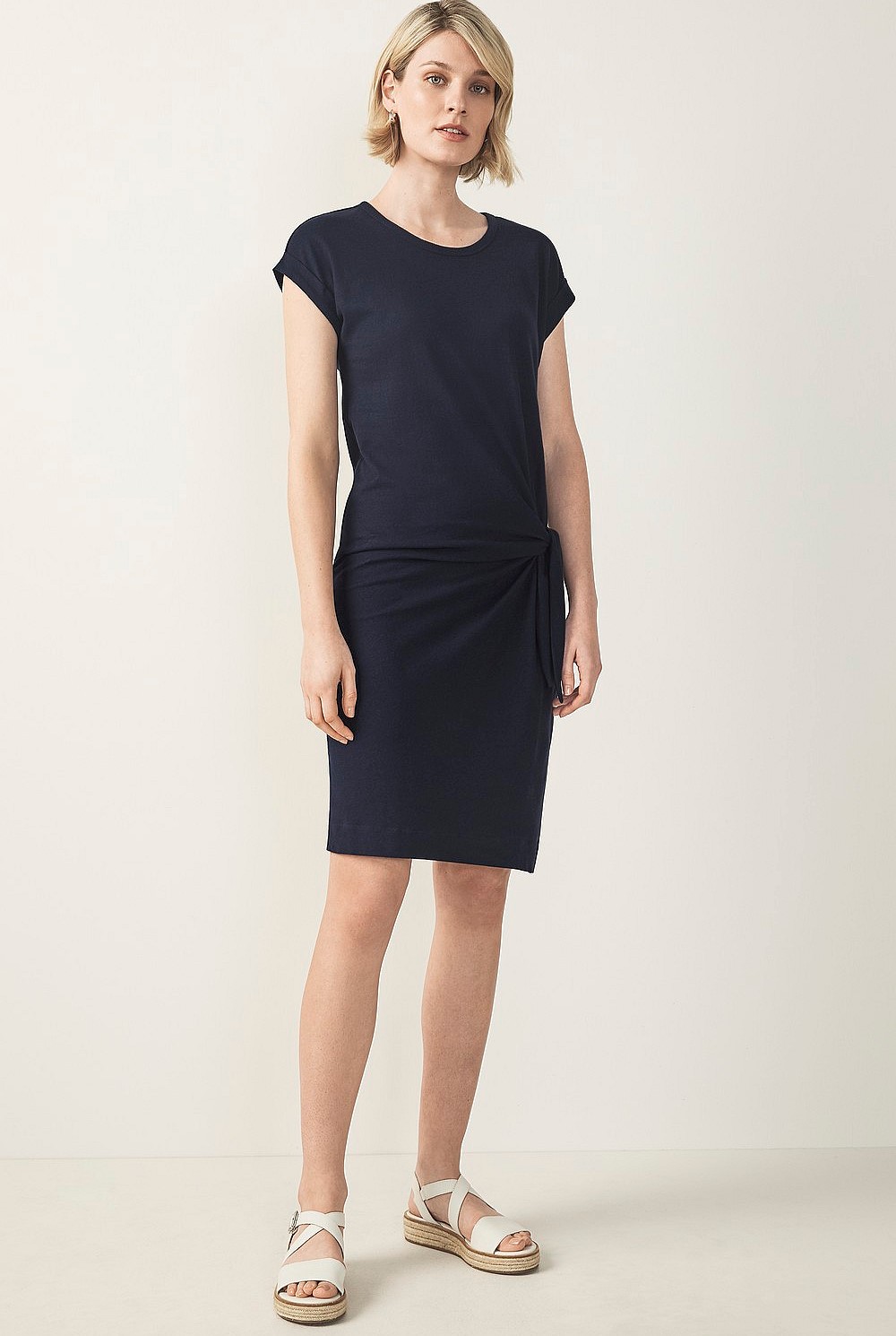 Cotton Linen Tie Front Dress