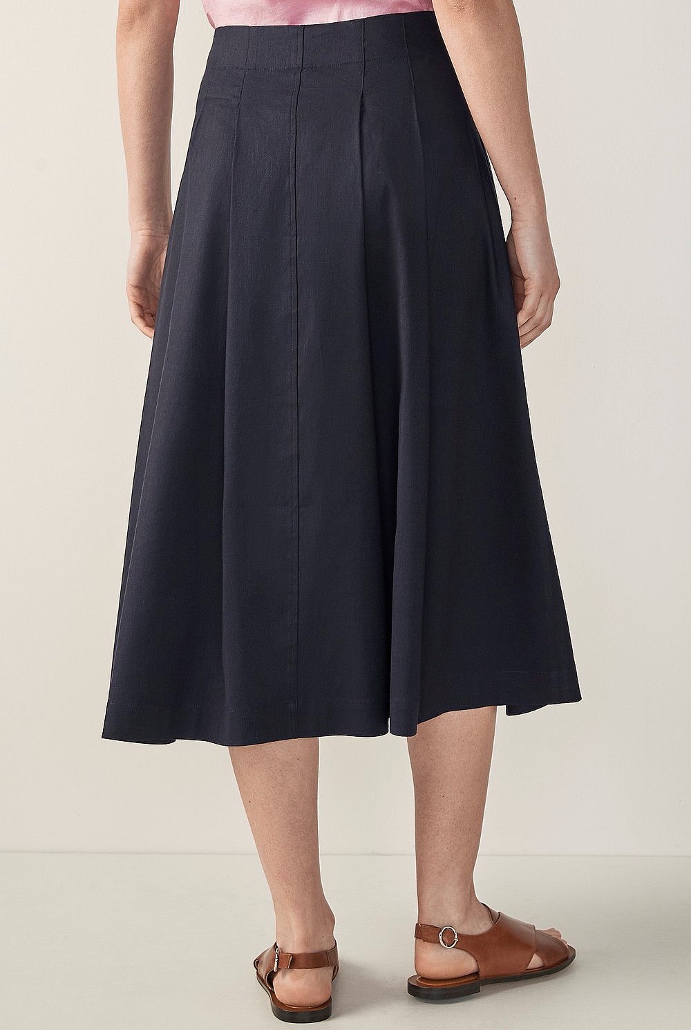 Stretch Linen Pleat Front Skirt
