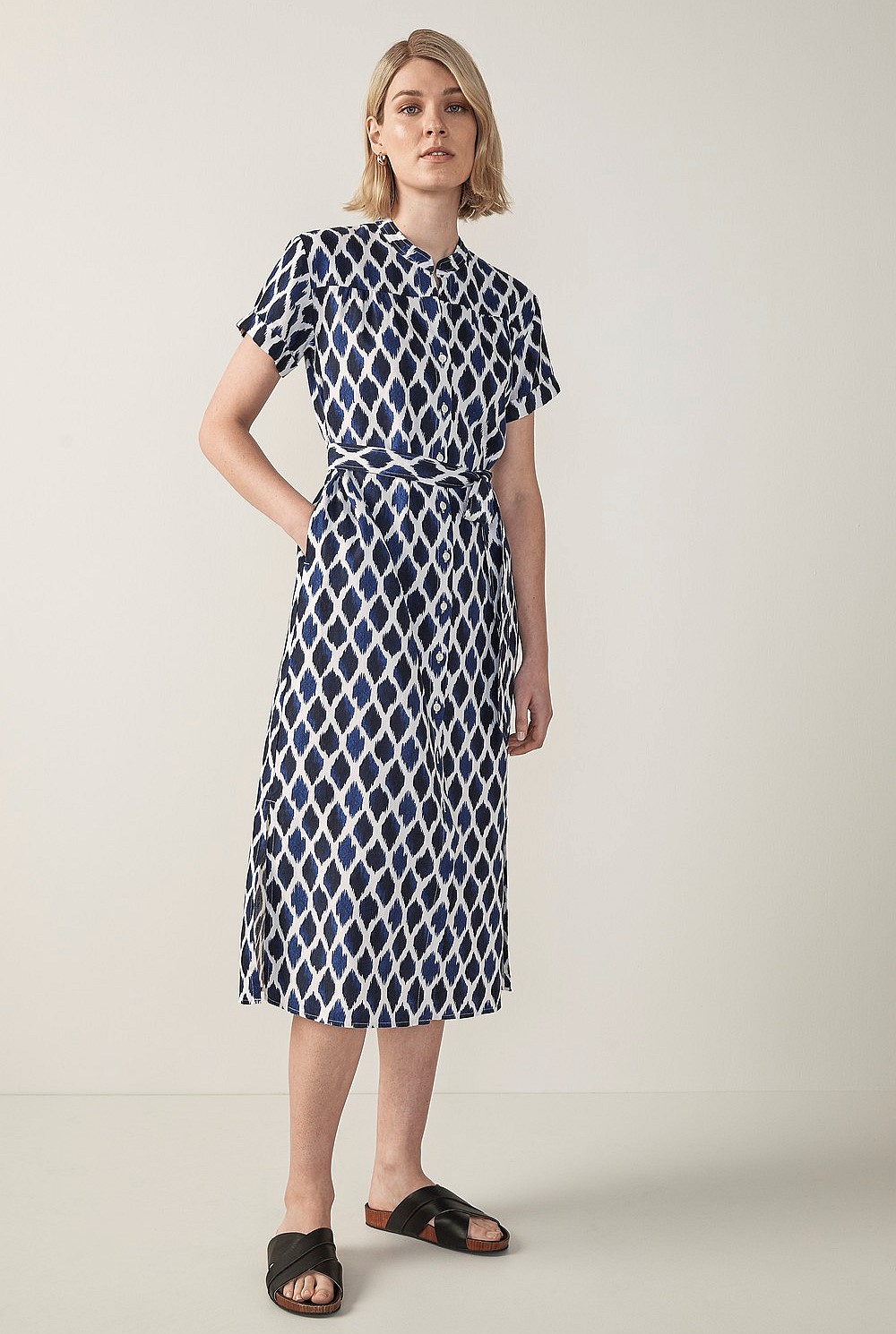 Linen Ikat Diamond Shirt Dress