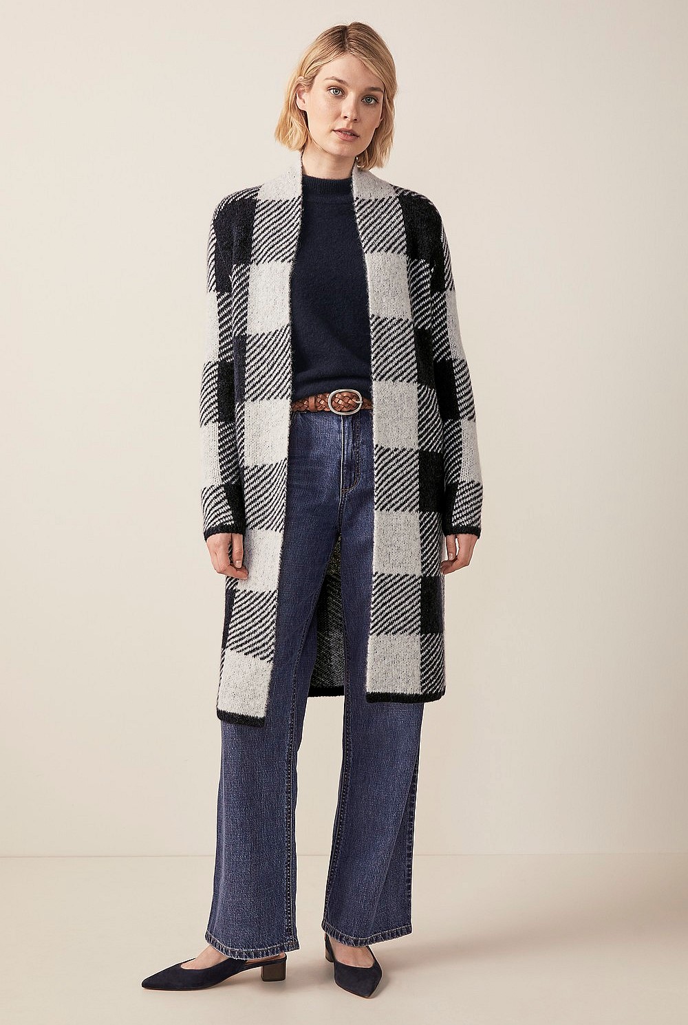 Alpaca Blend Check Cardigan
