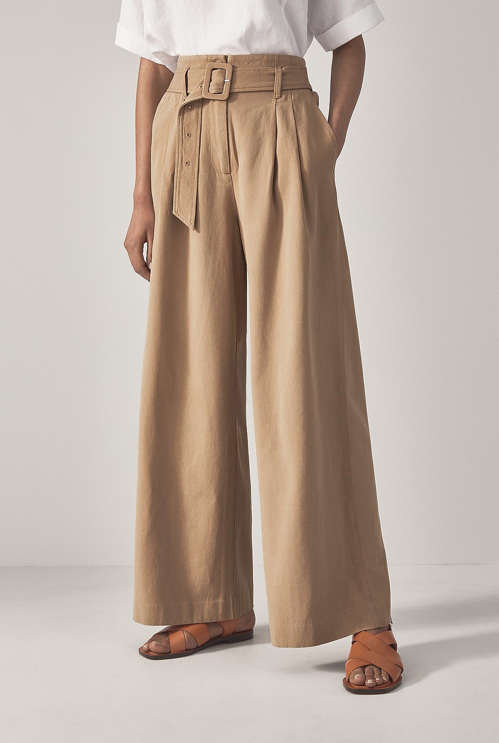 Cotton Canvas Wide Leg Pant