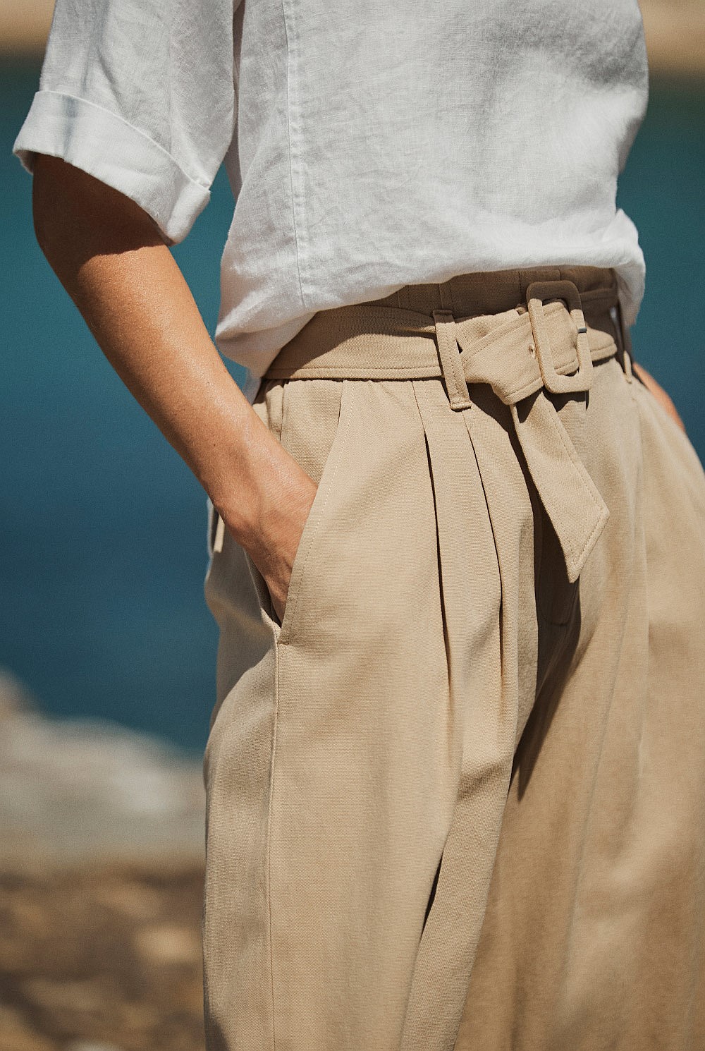 Cotton Canvas Wide Leg Pant