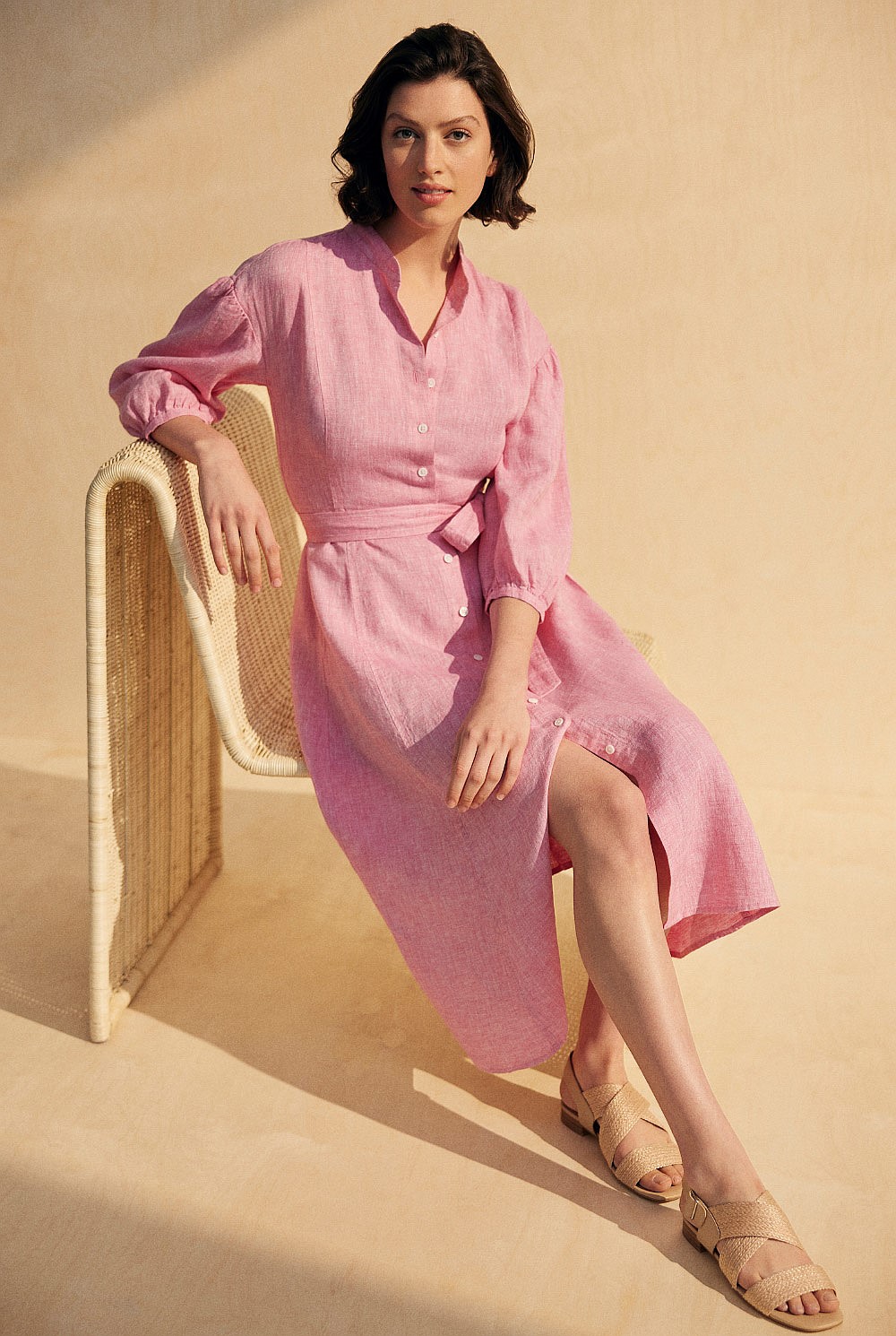 Linen Yarn Dyed Shirt Dress