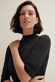 Merino Half Sleeve Mock Neck Knit