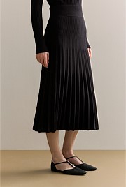 Cotton Cashmere Knit Pleated Midi Skirt