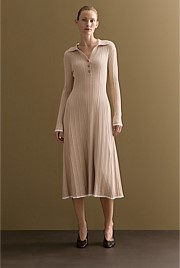 Cotton Cashmere Blend Long Sleeved Polo Dress