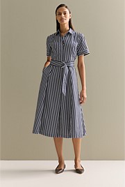 Cotton Poplin Stripe Print Shirt Dress