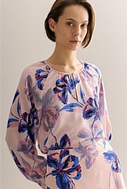 Silk Floral Collarless Raglan Blouse