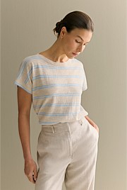 Linen Cotton Twin Stripe Relaxed T-shirt