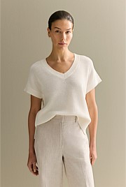 Mercerised Knit Relaxed V Neck T-shirt