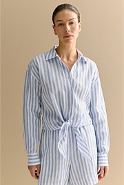 Yarn Dyed Linen Stripe Tie Front Shirt