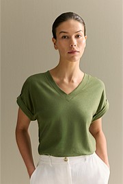 Linen Cotton V Neck T-shirt