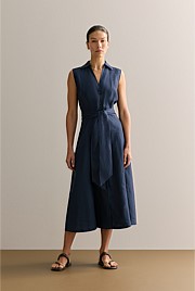 Linen Panel Detail Sleeveless Shirt Dress