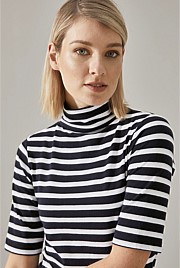 Stripe Mock Neck T-Shirt